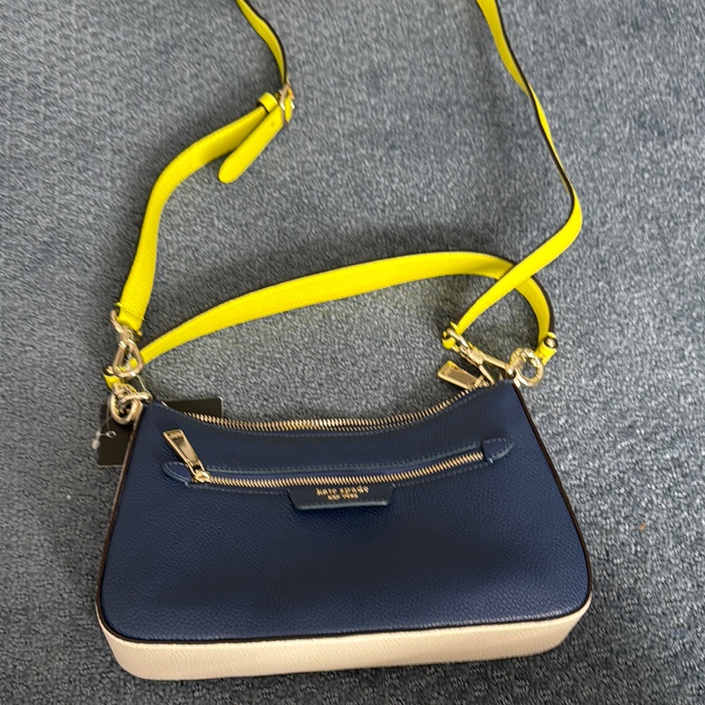 Kate Spade Blue and Yellow Shoulder Bag with Structured Design